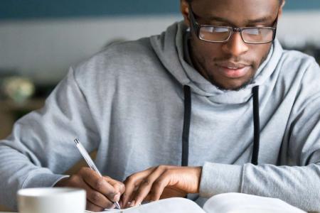 student writing