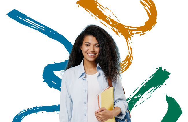 Student holding folder